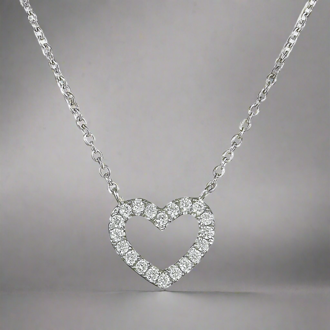 Sterling Silver CZ Heart Drop Necklace