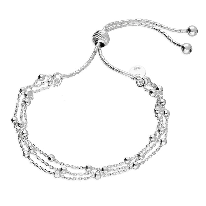 Sterling Silver Three Row Bead and Chain Slider