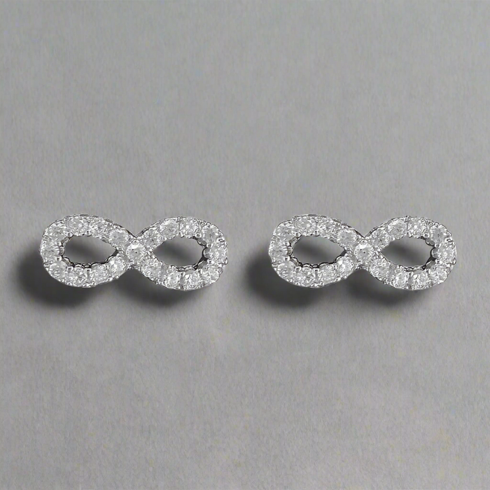 Sterling Silver Small Cubic Zirconia Infinity Stud Earrings