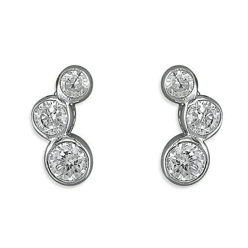 Sterling Silver Triple Rubover Graduated Cubic Zirconias Stud