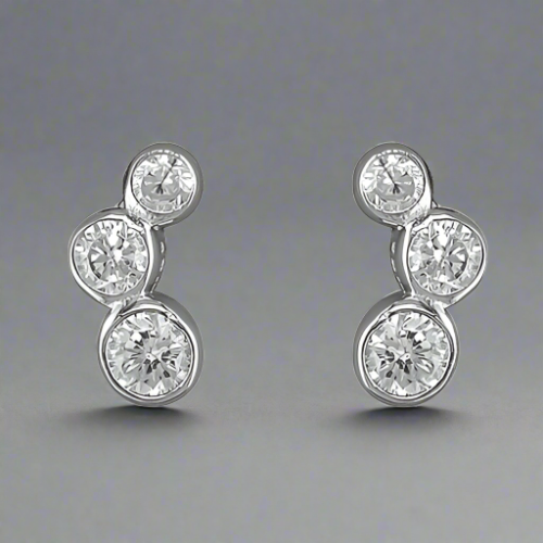Sterling Silver Triple Rubover Graduated Cubic Zirconias Stud