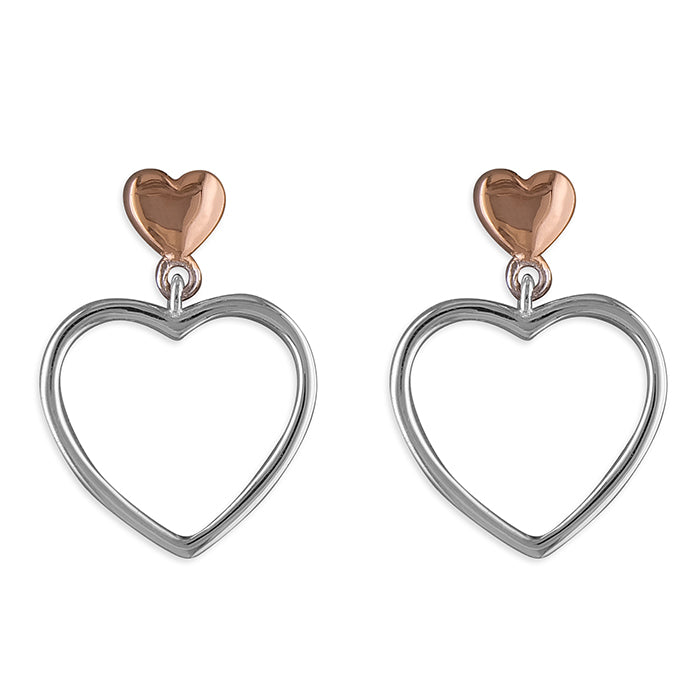 Rose Gold-plated Sterling Silver Heart in Heart Outline Drop Earrings