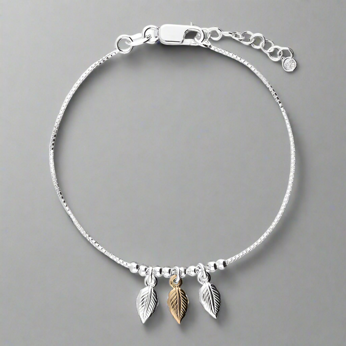 Sterling Silver 2-Tone Leaf Bracelet