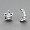 Sterling Silver Small Cubic Zirconia Star and Moon Stud Earrings