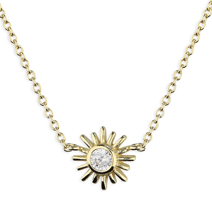 Yellow Gold-plated Sterling Silver Small Cubic Zirconia Sun Necklace