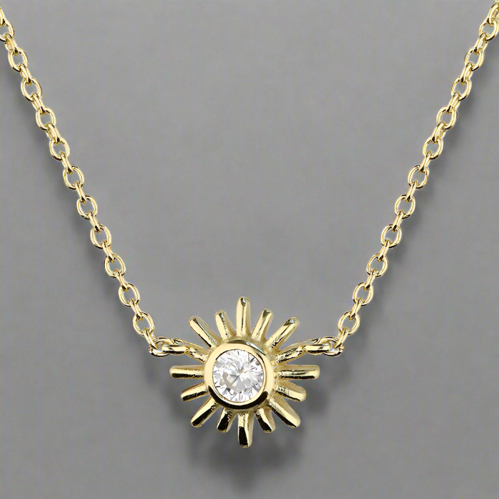 Yellow Gold-plated Sterling Silver Small Cubic Zirconia Sun Necklace