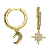 Sterling Silver Gold Plate/CZ Star & Moon Huggie Earrings