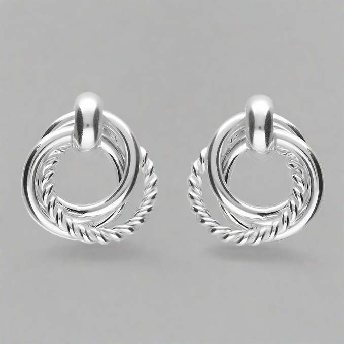 Sterling Silver Triple Small Circle Drop Stud Earrings