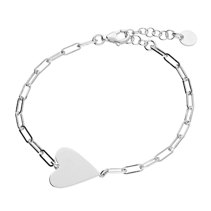 Sterling Silver Link Chain Heart Bracelet