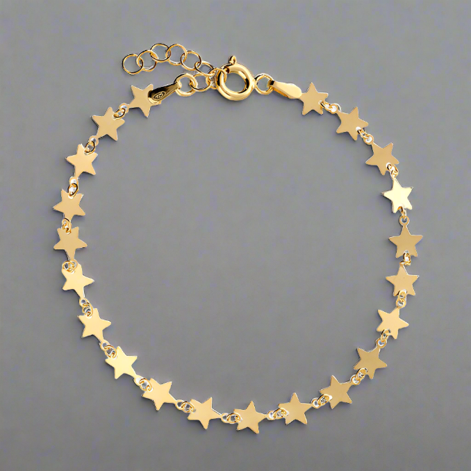 Sterling Silver Flat Star Gold Plated Bracelet
