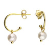 Gold Plated Sterling Silver 14mm Freshwater Pearl Charm Stud Hoop Earrings