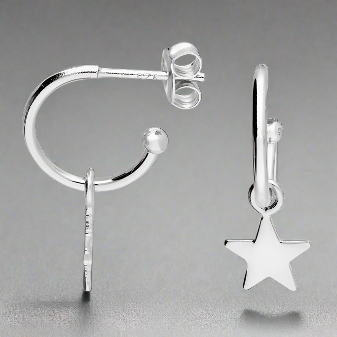 Sterling Silver Star Hoop Earrings