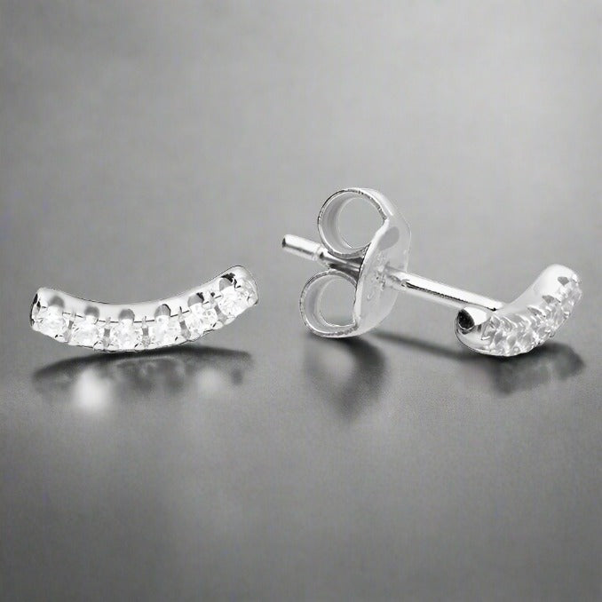 Sterling Silver Curved Cubic Zirconia Earrings