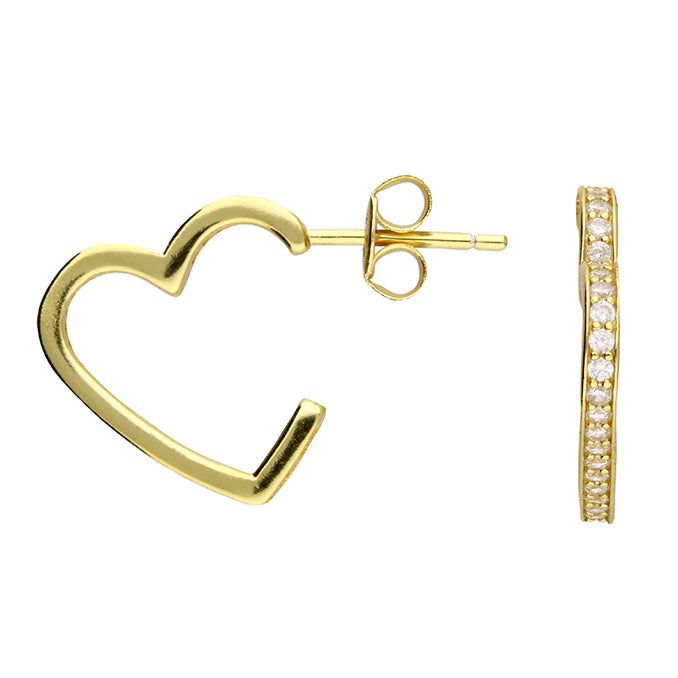 Gold Plated Sterling Silver Side Heart CZ Stud Earrings