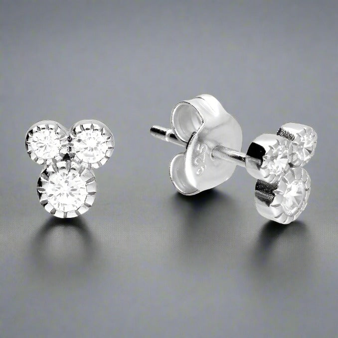 Sterling Silver Trio of Cubic Zirconia Crystals Earrings
