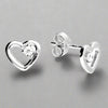 Sterling Silver Single CZ Open Heart Stud Earrings