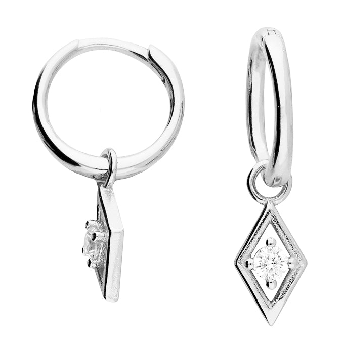 Sterling Silver CZ Diamond Charm Huggie Earrings