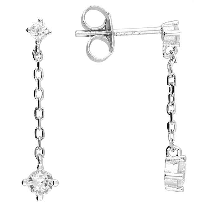 Sterling Silver Chain Link Drop Stud Earrings