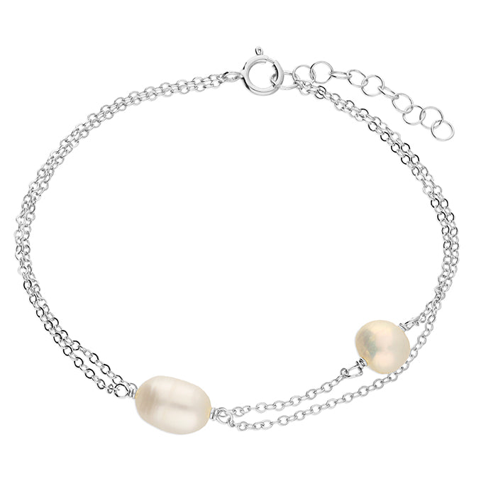 Sterling Silver Double Strand Pearl Bracelet