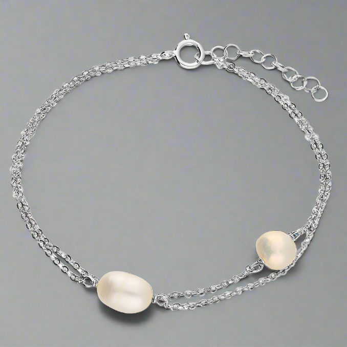 Sterling Silver Double Strand Pearl Bracelet