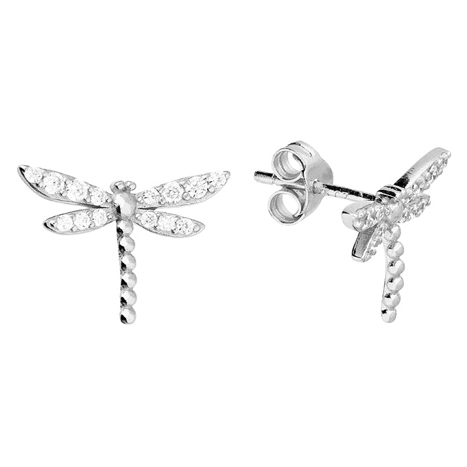 Sterling Silver CZ Dragonfly Earrings