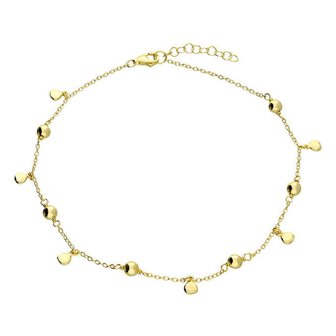 Sterling Silver Gold Plated Bead and Disc Anklet