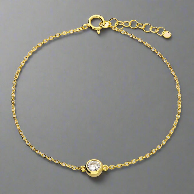 Gold Plated Sterling Silver Single CZ Bracelet