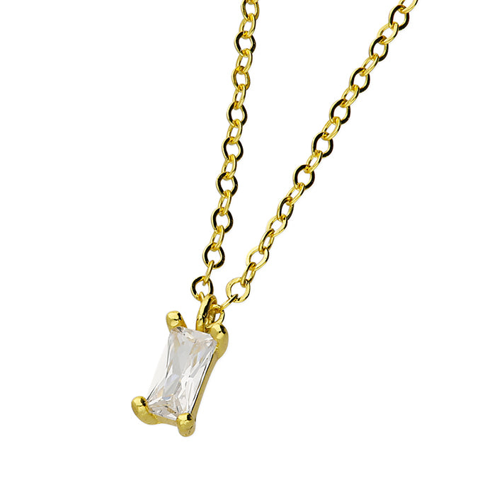 Gold Plated Sterling Silver CZ Baguette Necklace