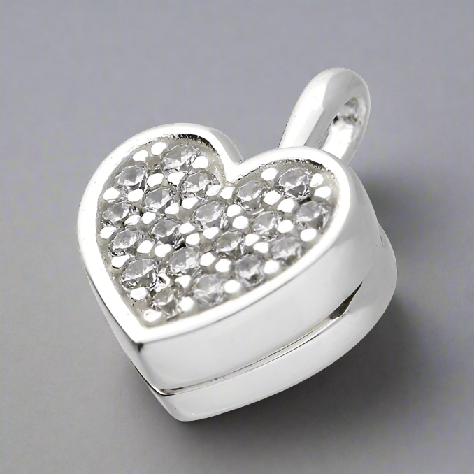 Sterling Silver CZ Heart Locket Necklace
