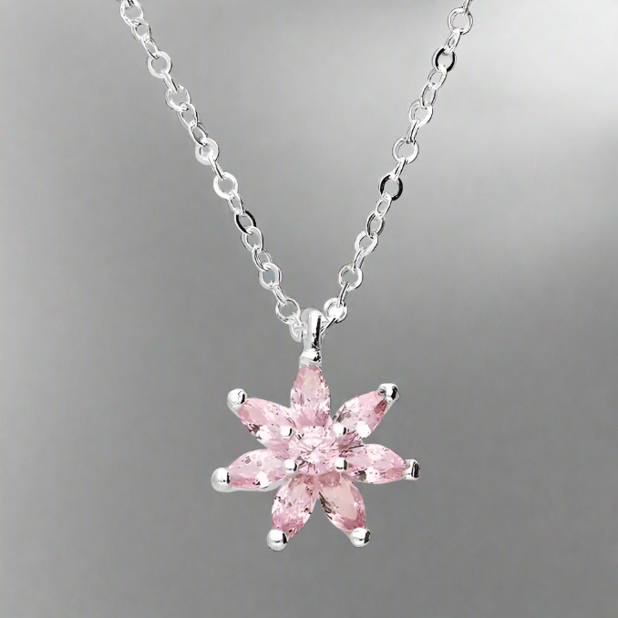 ネックレス・ペンダント Flashy Pearl Silver Pink Necklace (SILVER925) Sterling Silver Pink CZ Flower Necklace – More Than Just a