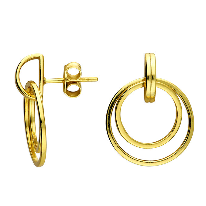 Gold Plated Sterling Silver Double Circle Hoop Earrings