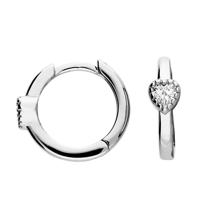 Sterling Silver CZ Heart Huggie Hoop Earrings