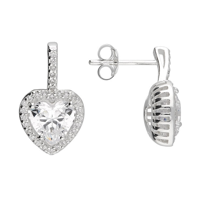 Sterling Silver Stem and Heart Halo Cubic Zirconia Stud