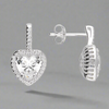 Sterling Silver Stem and Heart Halo Cubic Zirconia Stud