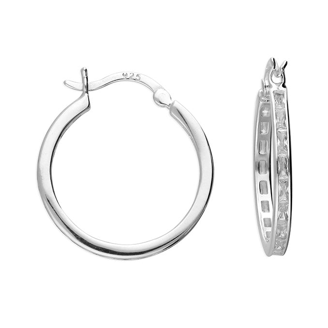 Sterling Silver Cubic Zirconia Baguette Hoop Earrings