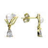 Sterling Silver Gold Plated Delicate Pearl & CZ Stud Earrings