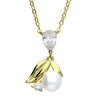 Sterling Silver Gold Plated Delicate Pearl & CZ Necklace