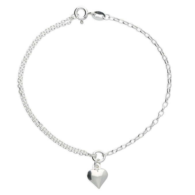 Sterling Silver Mixed Chain Heart Charm Bracelet