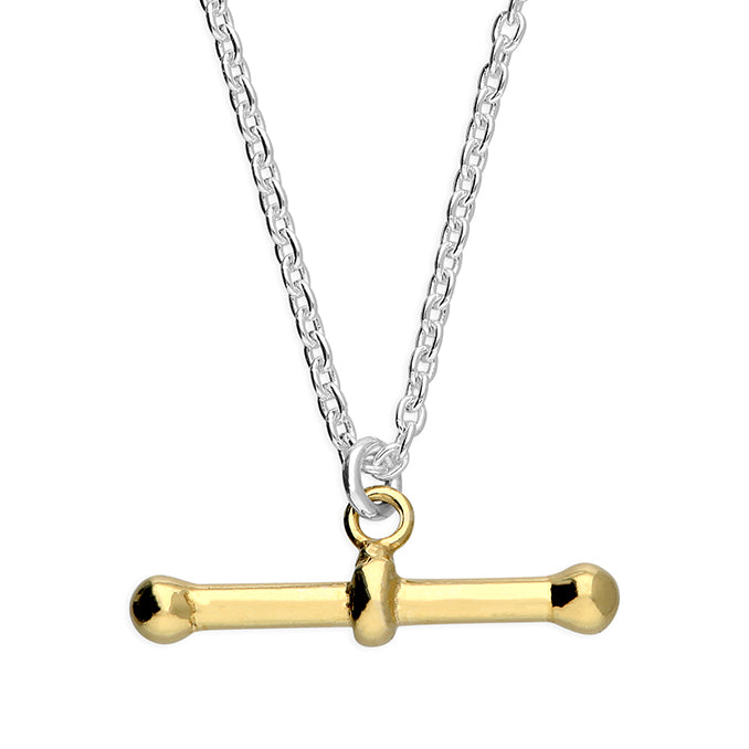 Sterling Silver Two Tone T Bar Necklace