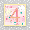 Hip Hip Hooray Girl Aged 4 Birthday Card