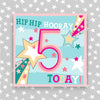 Hip Hip Hooray Girl Aged 5 Birthday Card