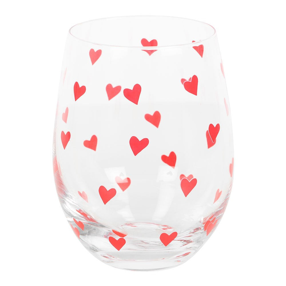 Red Hearts Stemless Wine Glass