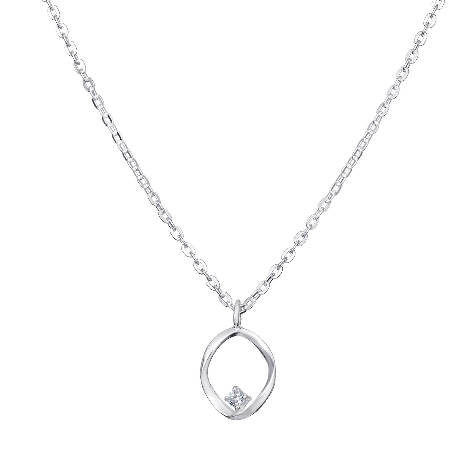 Sterling Silver Twisted Oval CZ Necklace