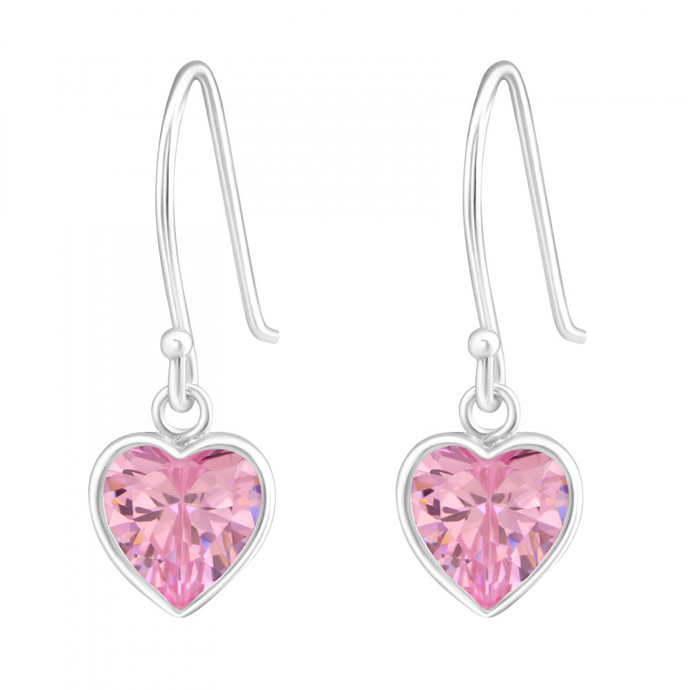 Sterling Silver CZ Pink Heart Drop Earrings - More Than Just a Gift | Narborough Hall