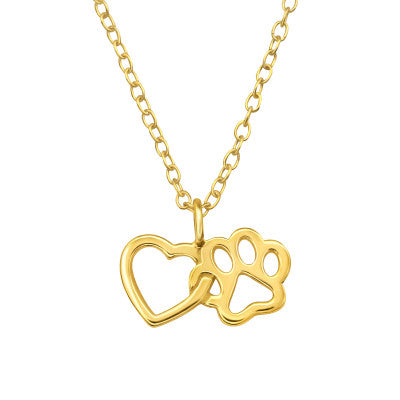 Sterling Silver Gold Plated Heart And Paw Print Necklace - More Than Just a Gift | Narborough Hall