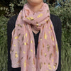 Pink Gold Foil Feathers Scarf