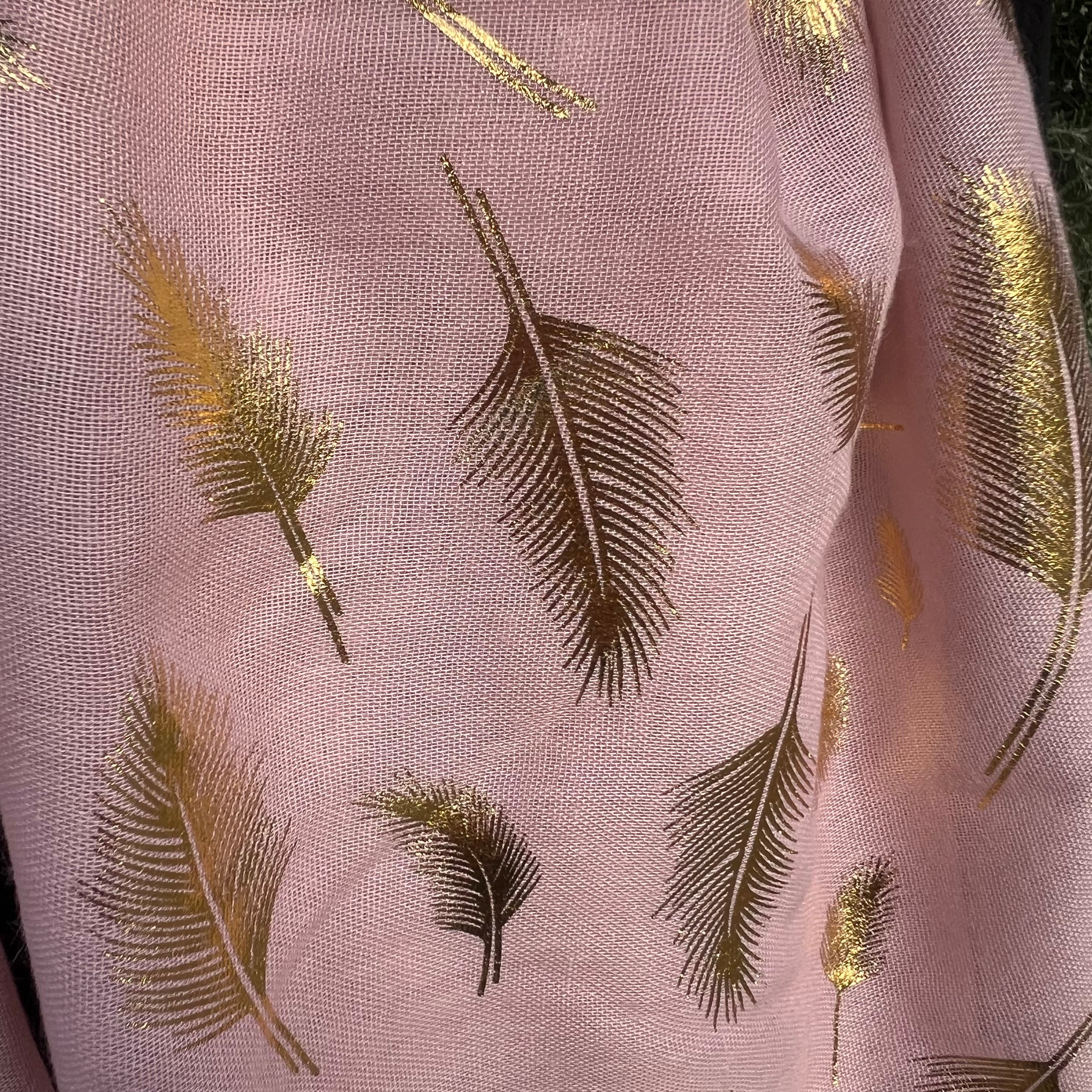 Pink Gold Foil Feathers Scarf