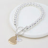 POM Silver Plated Beaded & Double Heart Charm Bracelet