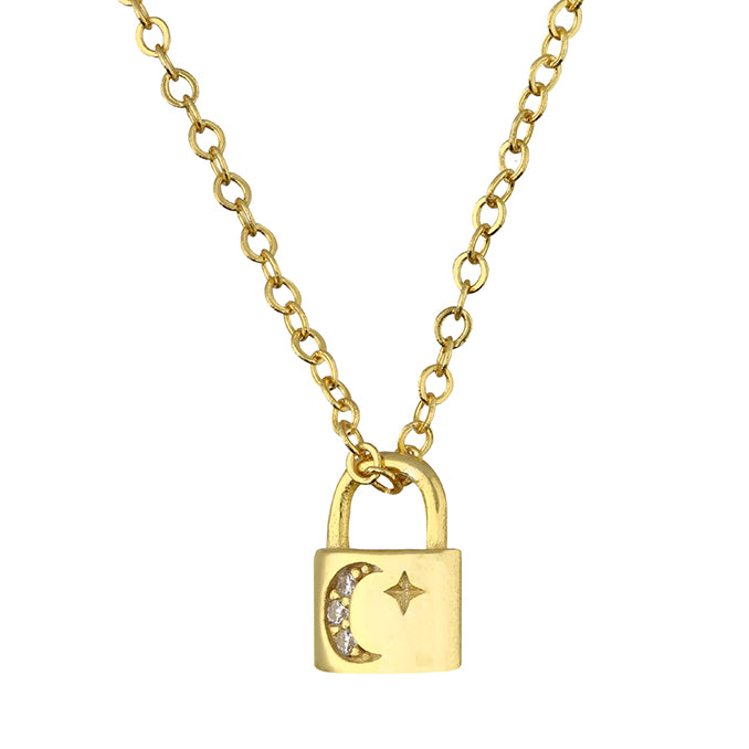 Sterling Silver Gold Plated Mini Padlock Necklace