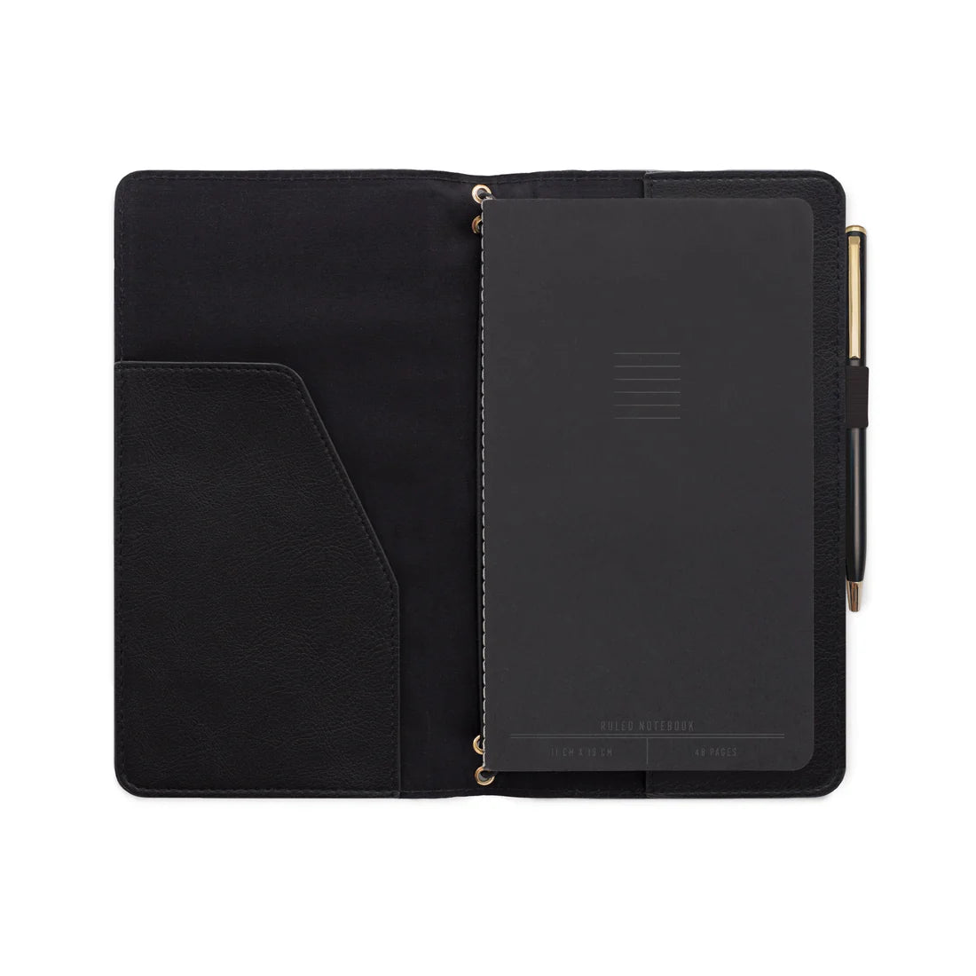 Black Vegan Leather Folio with Refillable Notebook & Pen